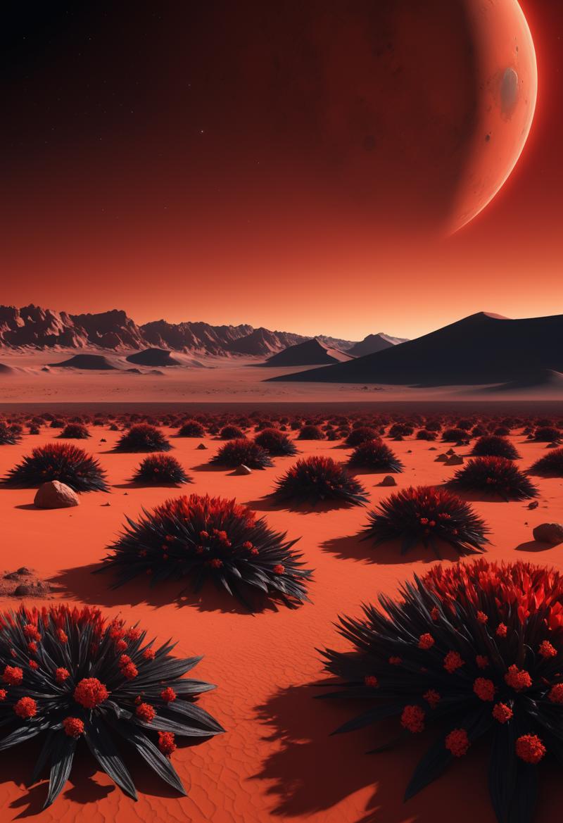 00001-4150299101-midnight on Mars the red planet, panoramic landscape, (art style of Angelo Savelli_1.6), (minimalism_1.2), abundant alien flora.png